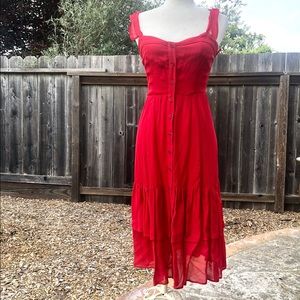 Reformation Red Tiered Ruffle Dress - Size 2